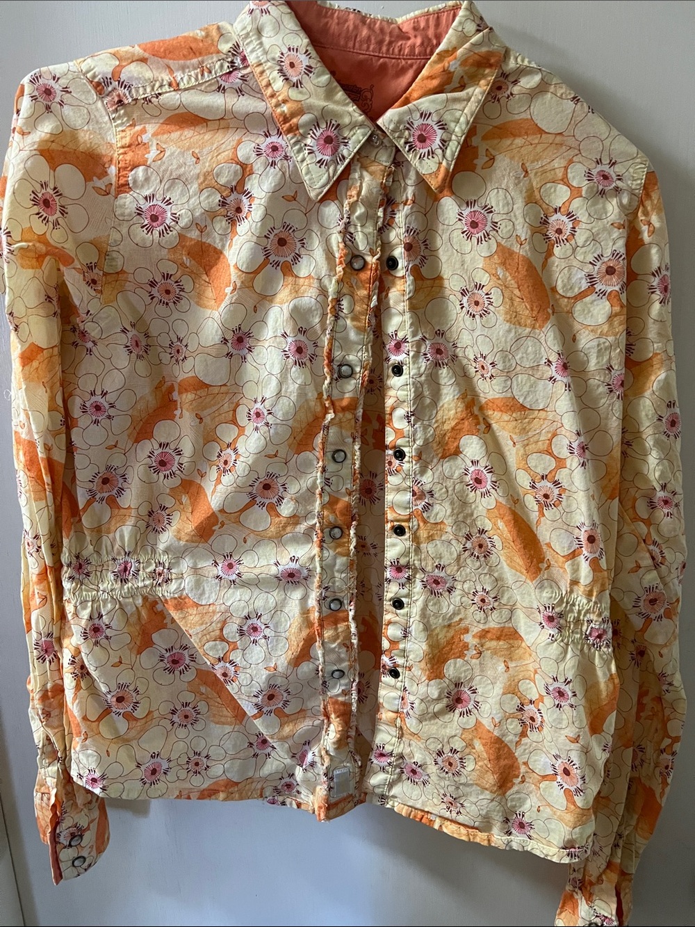 Floral Button-Down Shirt Jacket in Cream & Orange
